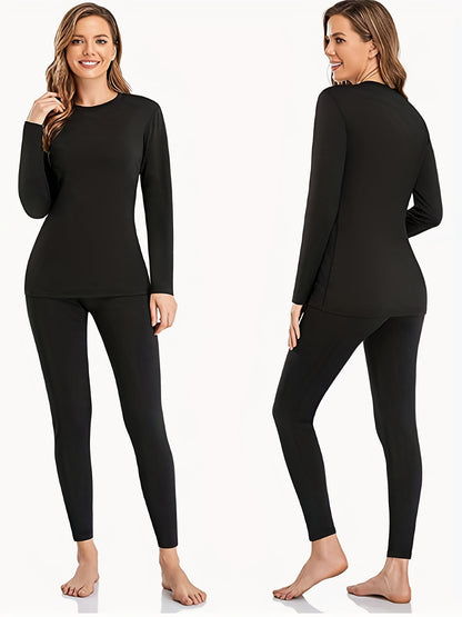 gbolsos  Thermal Underwear Set For Women Long Johns With Fleece Lined Long Sleeves Base Layer Set Top Bottom