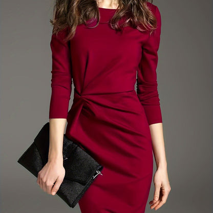 gbolsos  Twist Solid Dress, Elegant Long Sleeve Bodycon Party Dress, Women's Clothing