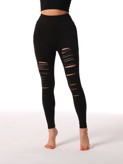 gbolsos  Women's Black Skinny Ripped Yoga Pants for Sports and Fitness - Comfortable and Stylish