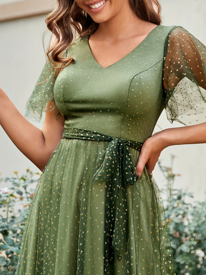 gbolsos  Elegant Mesh Ruffle Sleeve Maxi Dress , Doble Layer Wedding Guest Dresses , Women's Clothings