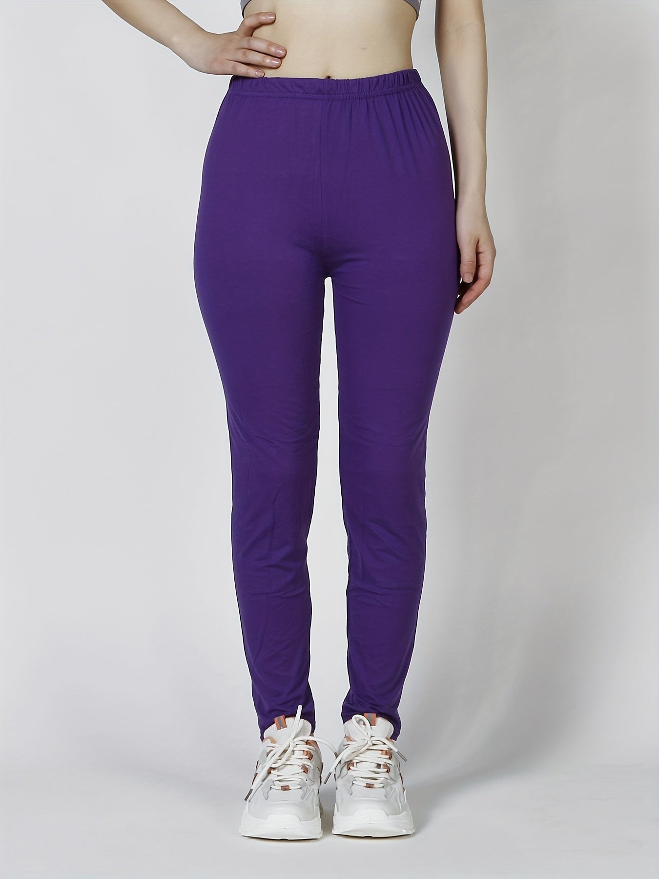 Sexy Solid Simple Leggings, Casual High Waist Elastic Fashion Bottoms Slim Leggings, Women's Clothing