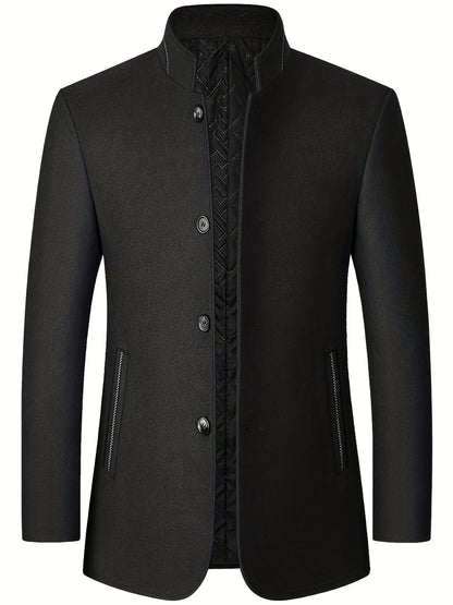 gbolsos  Warm Wool Blend Jacket Coat, Men's Casual Stand Collar One Breasted Jacket For Fall Winter, Father's Gift