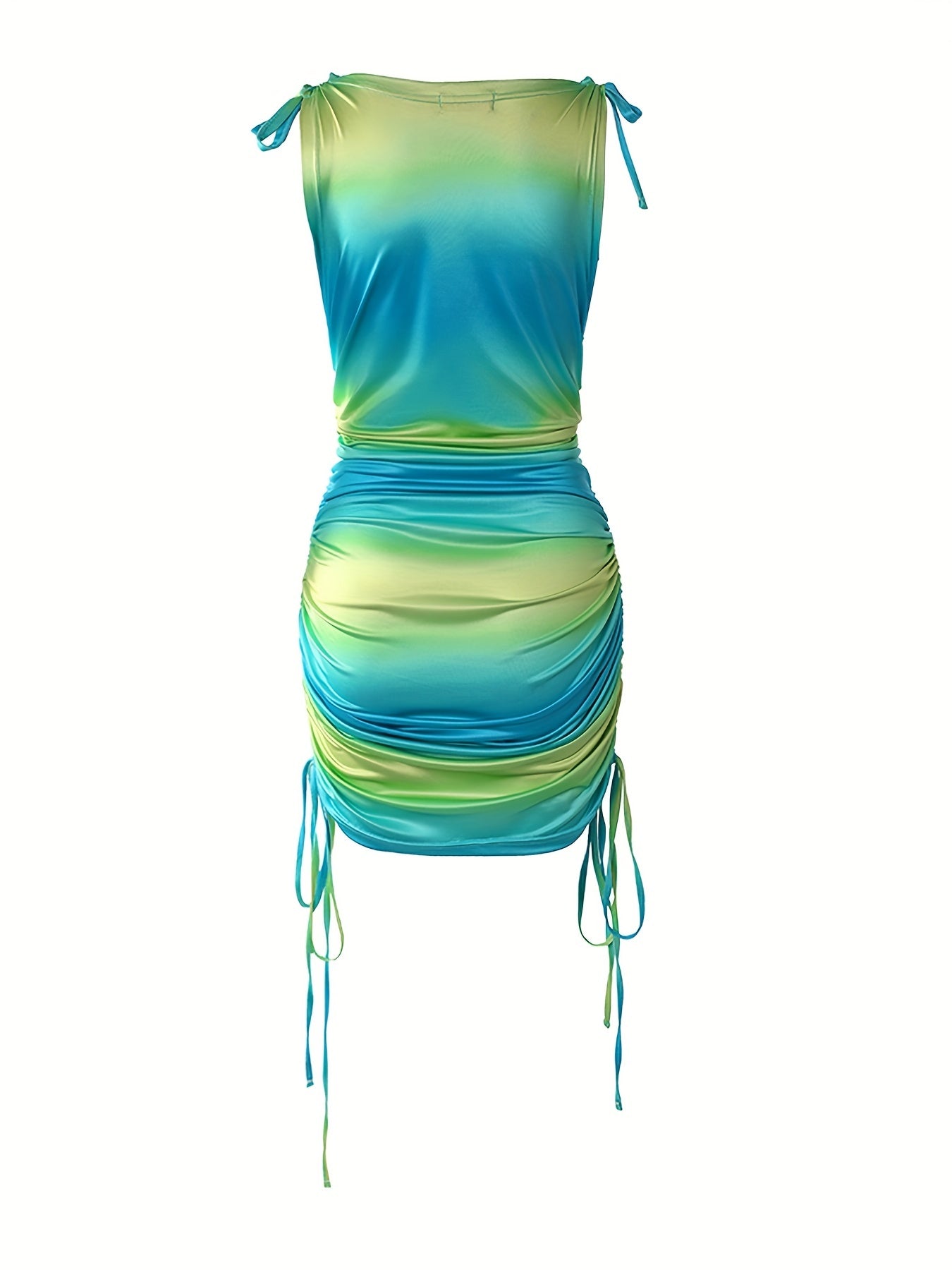 2025 elveswallet  Color Block Side Drawstring Dress, Sexy Ruched Sleeveless Tank Dress, Women's Clothing