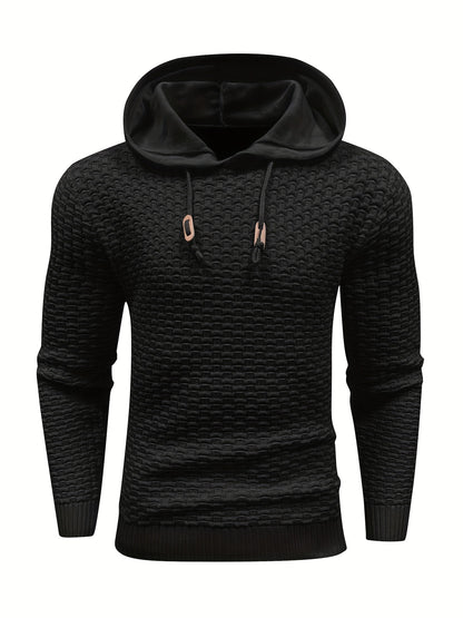 gbolsos  Men's Solid Slim Fit Hooded Sweater For Spring & Autumn, Knit Pullover Sweater, Plus Size