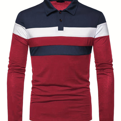 2023 New Color Matching Trendy Shirts Men's Casual Lapel Long Sleeve Polo Shirts