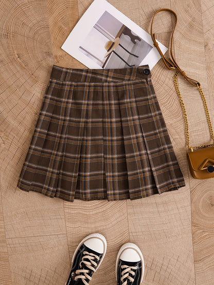 gbolsos  Plaid Print Pleated Skirt, Casual Every Day Mini Skirt, Women's Clothing