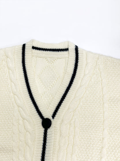 gbolsos  Star Embroidered Contrast Trim Cardigan, Casual Long Sleeve Cardigan For Fall & Winter, Women's Clothing