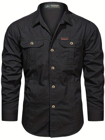 gbolsos  Trendy Men's Casual Long Sleeve Cargo Shirt With Pockets, Men's Shirt For Spring Autumn, Tops For Men