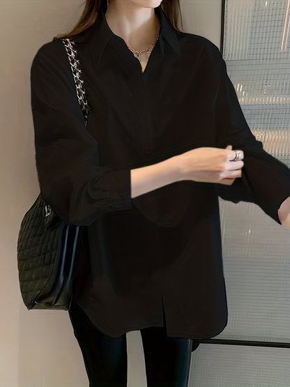 V-neck Loose Lapel Shirts, Casual Button Down Long Sleeve Fashion Blouses Tops, Women's Clothing