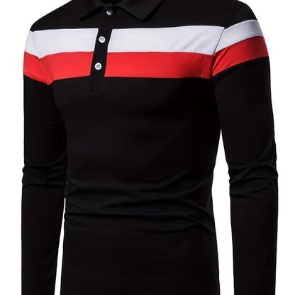2023 New Color Matching Trendy Shirts Men's Casual Lapel Long Sleeve Polo Shirts