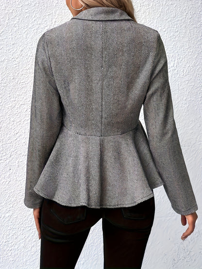 gbolsos  Ruffle Hem Open Front Jacket, Casual Long Sleeve Outerwear With Buttons, Women's Clothing