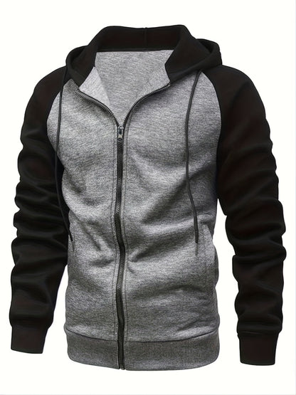gbolsos  Men's Hooded Sweatshirt Casual Loose Raglan Sleeves Zip Up Hoodie