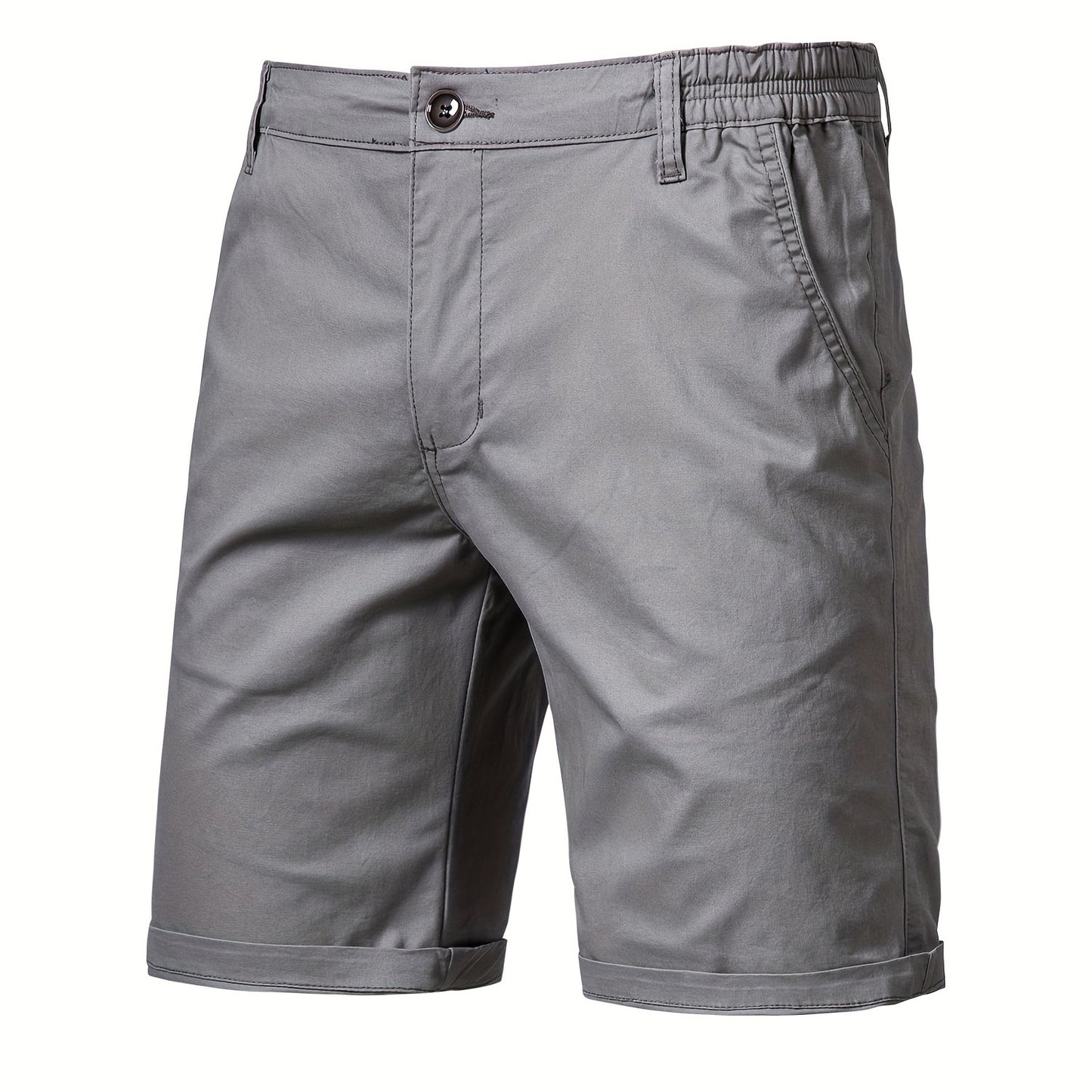 gbolsos   Men's Classic Fit Cotton Twill Flat Front Solid Chino Short With Slant Pockets And Elastic Waist