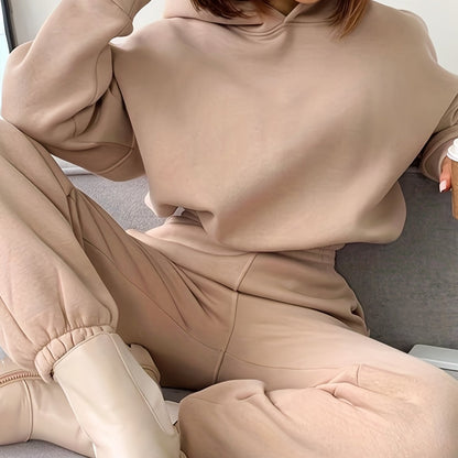 gbolsos  Casual Two-piece Set, Solid Hoodie & Elastic Waist Jogger Pants Outfits, Women's Clothing