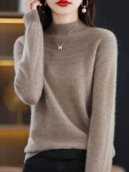 gbolsos  Solid Mock Neck Simple Sweater, Versatile Long Sleeve Knitted Top For Fall & Winter , Women's Clothing