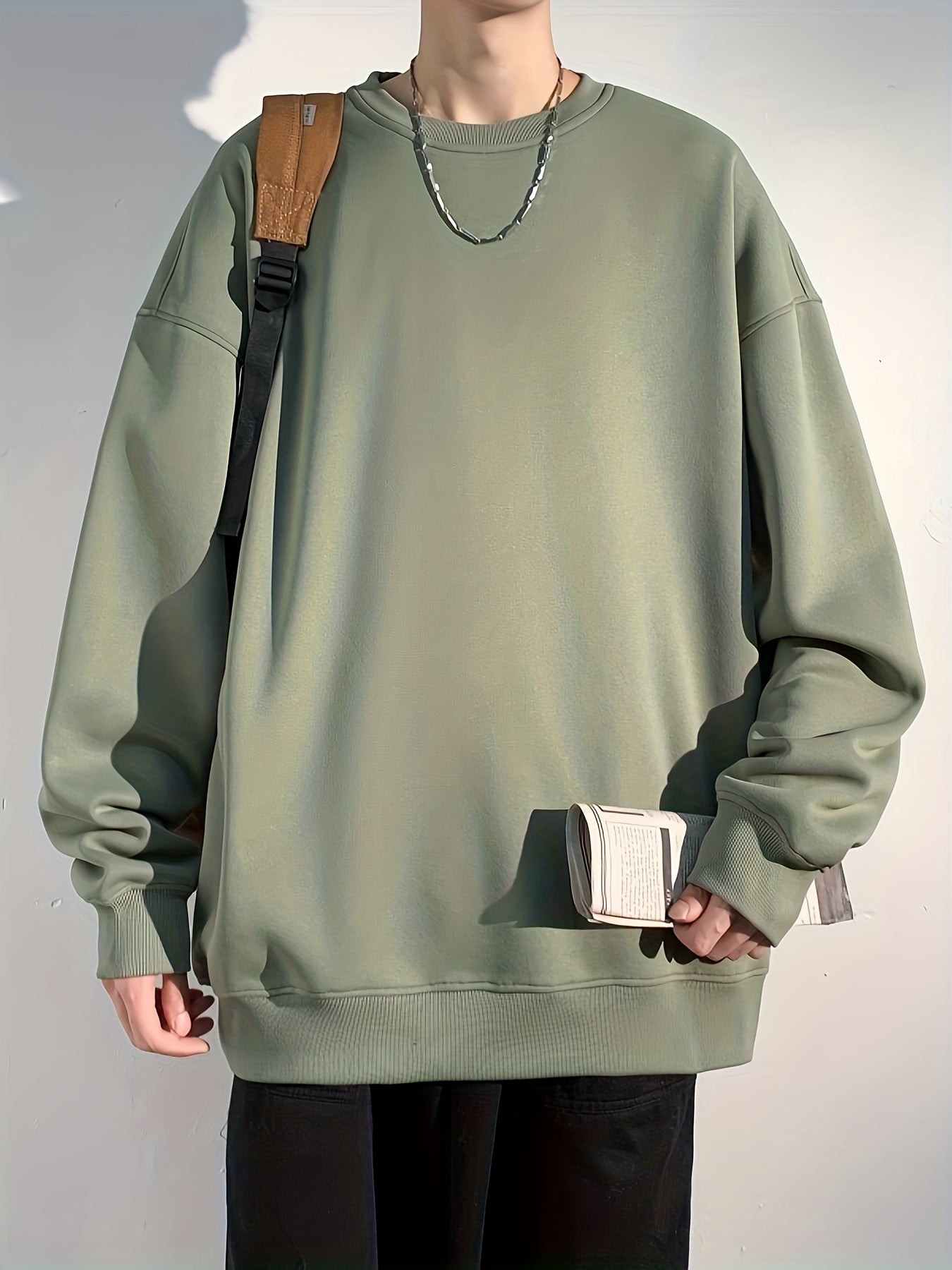 gbolsos Men's Crew Neck Sweatshirt Pullover For Men Solid Sweatshirts For Spring Fall Long Sleeve Tops