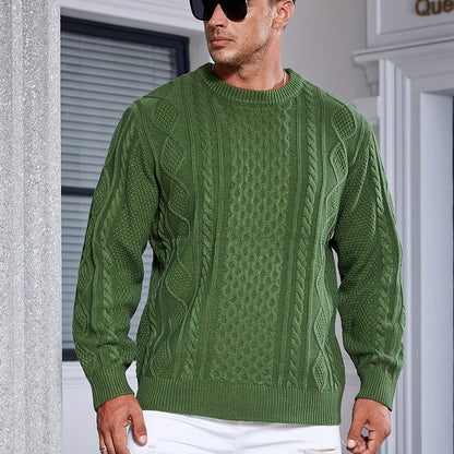 gbolsos  Men's Knit Argyle Sweater, Fashion Pullover Long-sleeved Sweater For Spring & Autumn, Plus Size