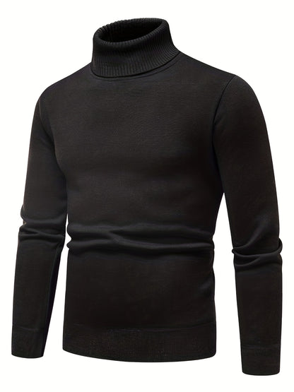 gbolsos  Turtle Neck Knitted Sweater, Men's Casual Warm Solid Color Mid Stretch Pullover Sweater For Fall Winter