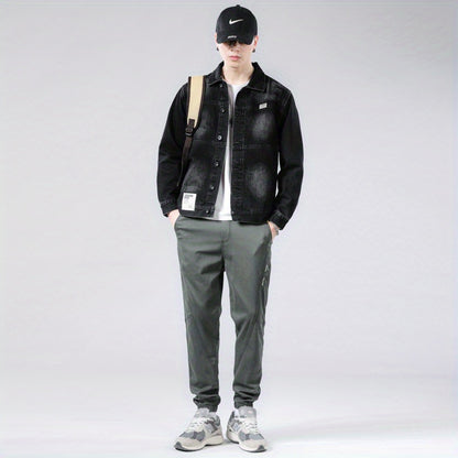 gbolsos  Chic Denim Jacket, Men's Casual Street Style Button Up Jacket Coat For Spring Fall