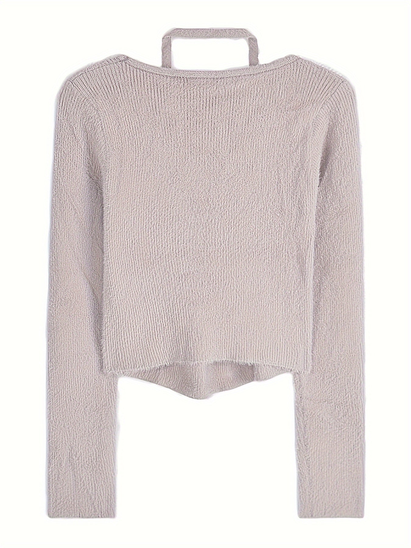 gbolsos  Solid Slim Halter Pullover Sweater, Casual Long Sleeve Cozy Sweater For Spring & Fall, Women's Clothing
