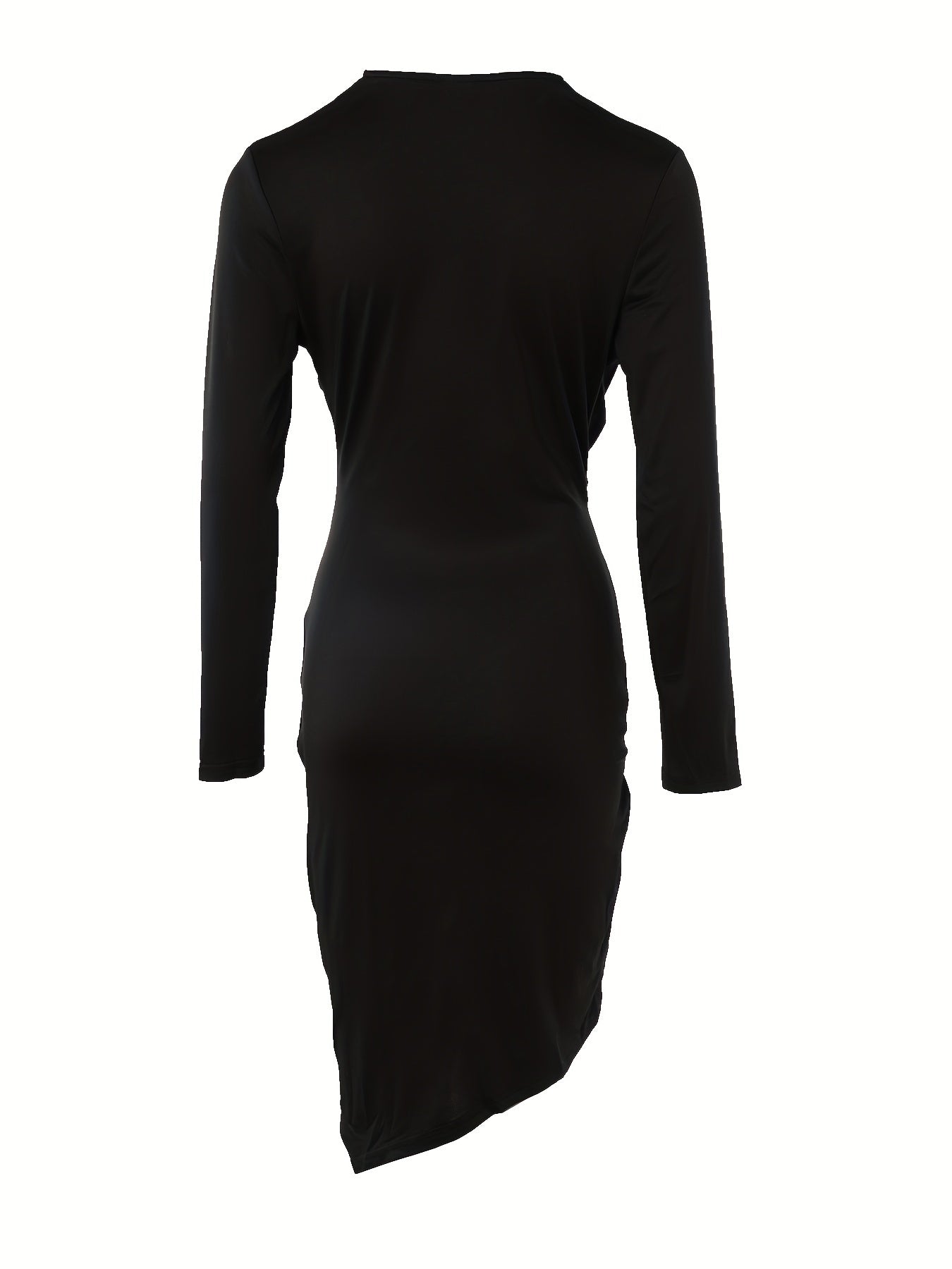 gbolsos  Ruched Solid Bodycon Dress, Casual V Neck Long Sleeve Dress, Women's Clothing