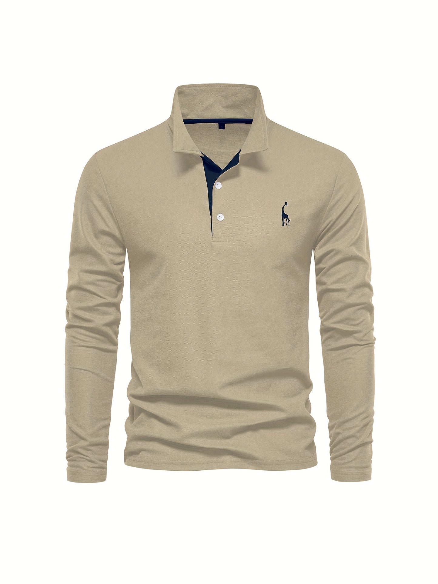 gbolsos  Men's Solid Giraffe Embroidery Long Sleeve Tennis Shirts, Slight Stretch All-match Fashion Men's Top