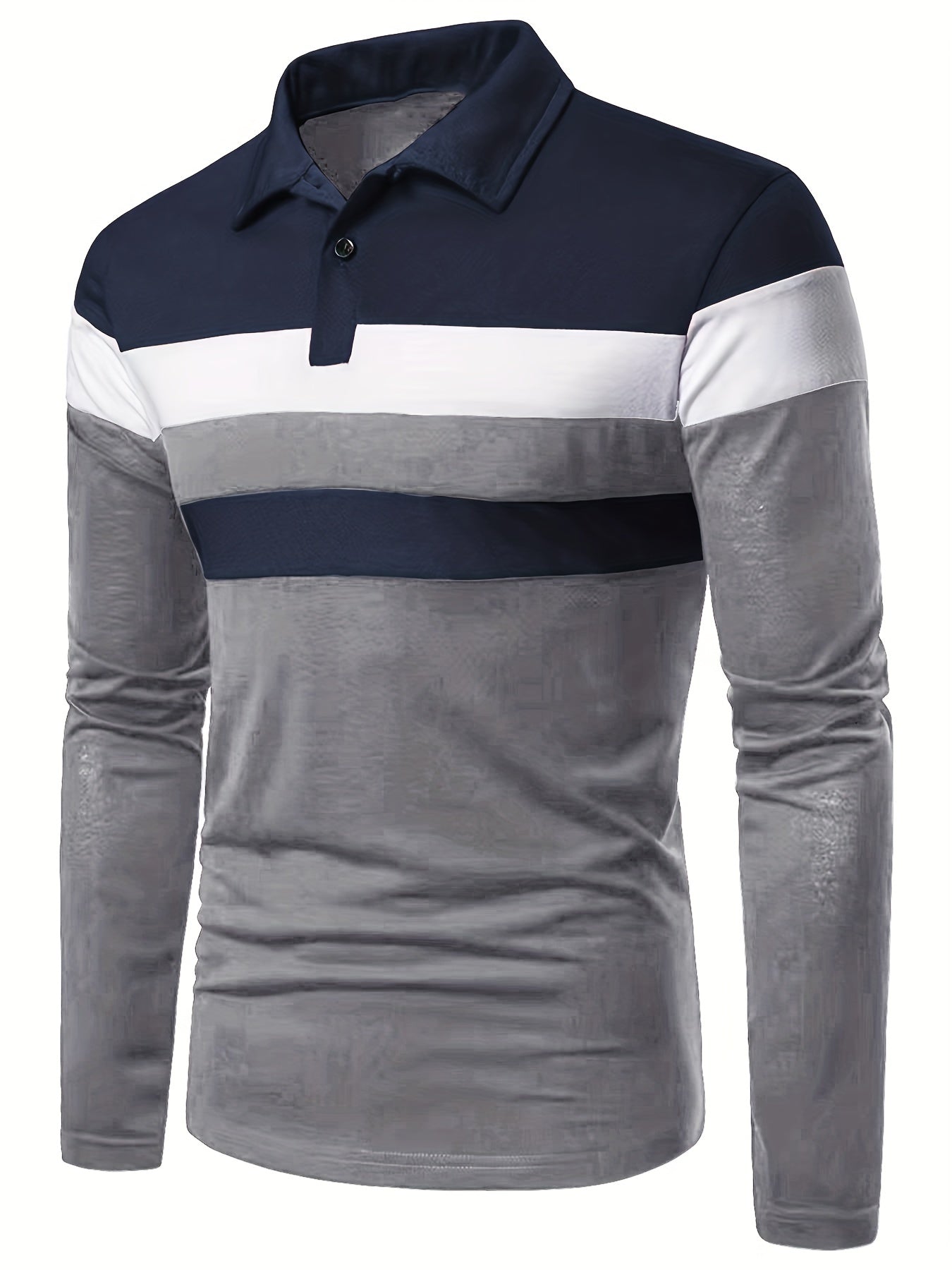 2023 New Color Matching Trendy Shirts Men's Casual Lapel Long Sleeve Polo Shirts