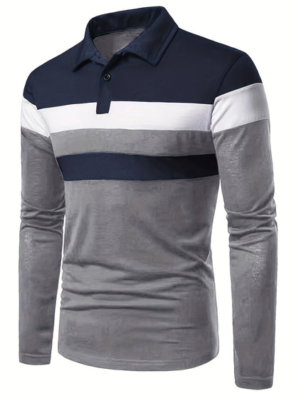 2023 New Color Matching Trendy Shirts Men's Casual Lapel Long Sleeve Polo Shirts
