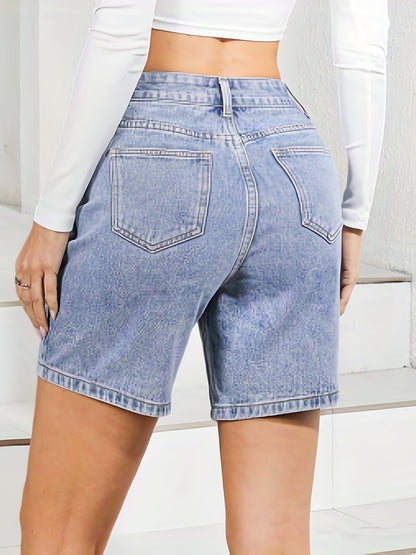 gbolsosWashed Water Ripple Embossed Shorts, Slash Pockets Causal Vintage Denim Pants, Women's Denim Jeans & Clothing