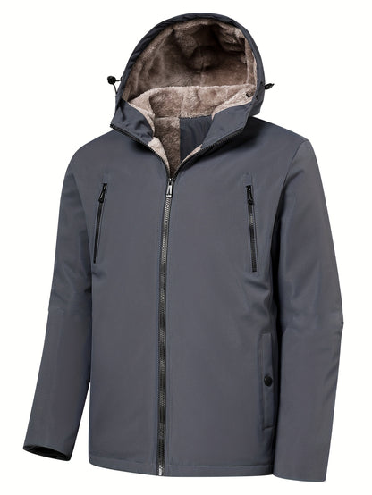 gbolsos  Warm Fleece Hooded Jacket, Men's Casual Zip Up Jacket Coat For Fall Winter Outdoor Activities