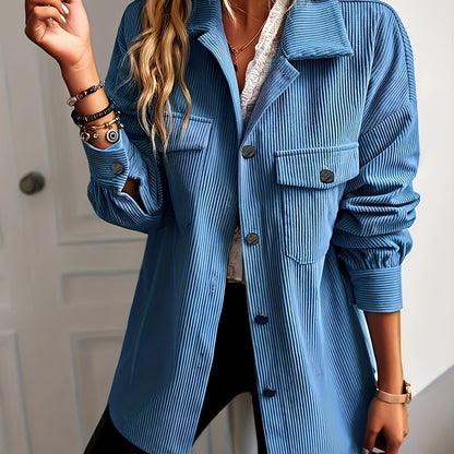 gbolsos  Solid Shacket Jacket, Casual Button Front Long Sleeve Outerwear, Women's Clothing