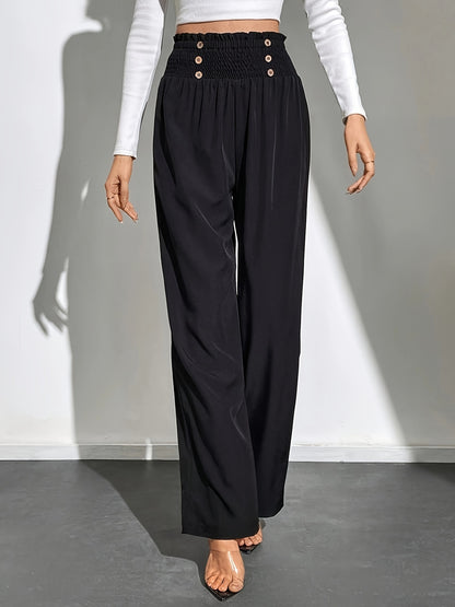 gbolsos  Button Decor Straight Leg Pants, Casual Solid Color High Waist Loose Pants, Women's Clothing