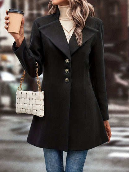 Solid Single Button Lapel Overcoat, Versatile Long Sleeve Winter Outwear, Women's Clothing