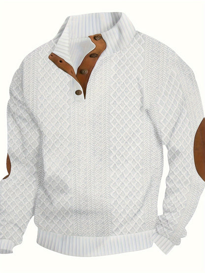 gbolsos  Trendy Solid Sweatshirt, Men's Casual Retro V Neck Stand Collar Sweatshirt For Men Fall Winter