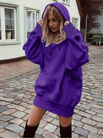 Solid Drawstring Hoodie, Casual Long Sleeve Drop Shoulder Hoodie, Women's Clothing