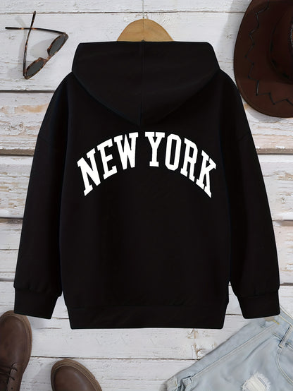 gbolsos  NEW YORK Letter Print Boys Casual Pullover Long Sleeve Hoodies, Boys Sweatshirt For Spring Fall, Kids Hoodie Tops Outdoor