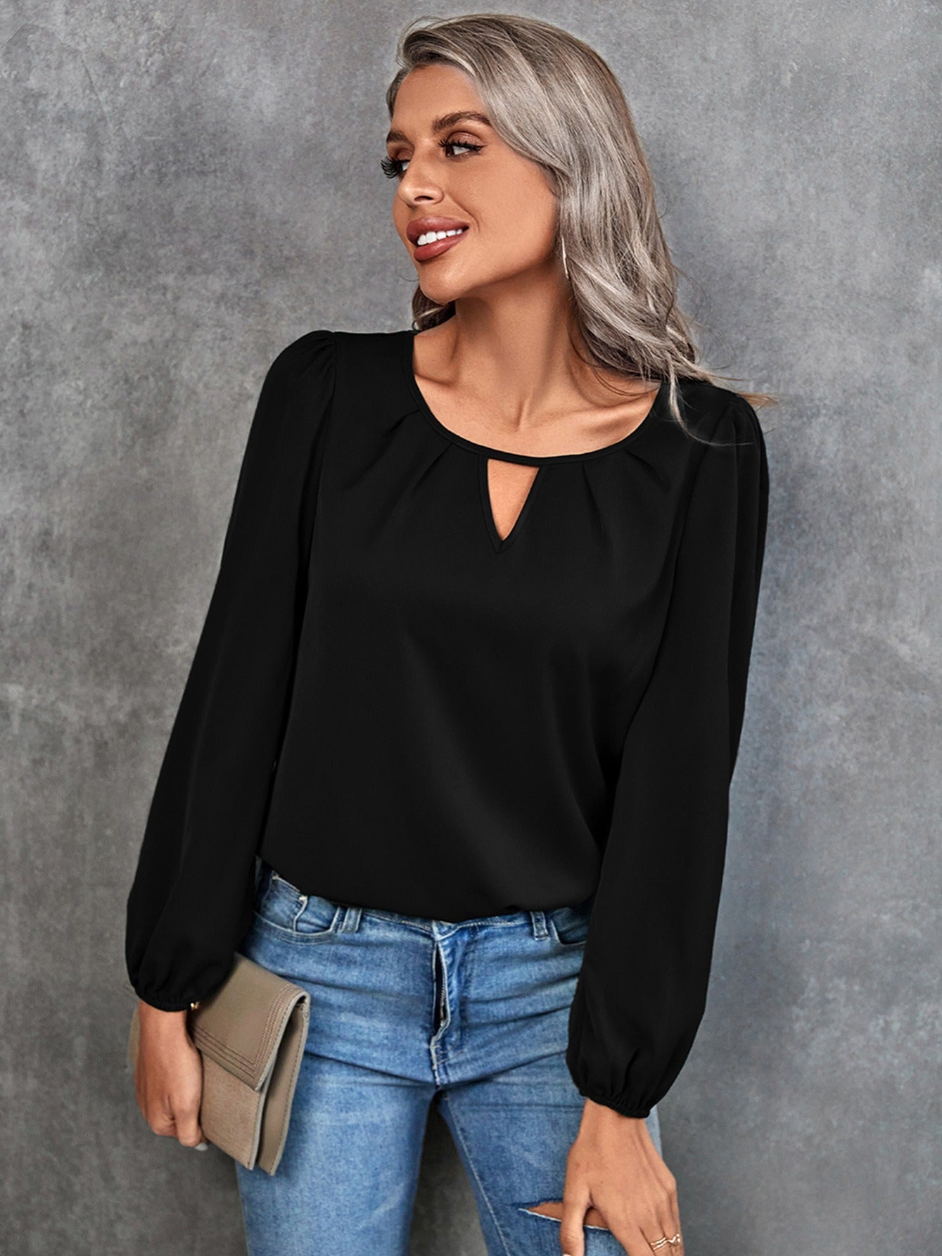 Women's Blouse Solid Classic Casual Gathered Casual Loose Long Sleeve Blouse