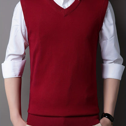 gbolsos Casual Knitted Pullover, V-neck Sleeveless Thermal Jacket, Wool Vest, Men's Tank Top  For Autumn And Winter