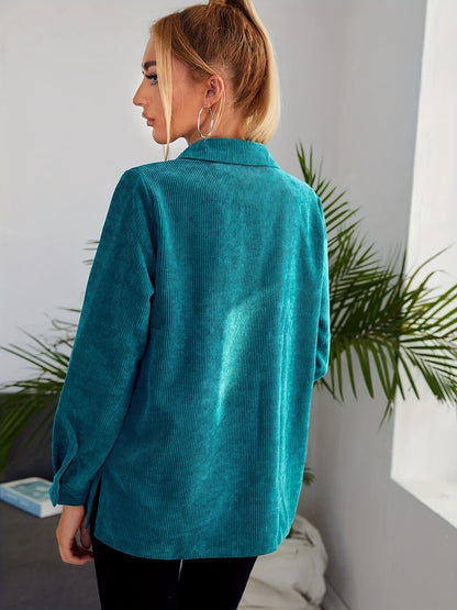 gbolsos  Button Front Solid Jacket, Casual Long Sleeve Versatile Outerwear, Women's Clothing
