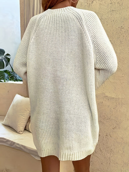 Lace Up Sweater Dress, Casual Solid Long Sleeve Mini Dress, Women's Clothing