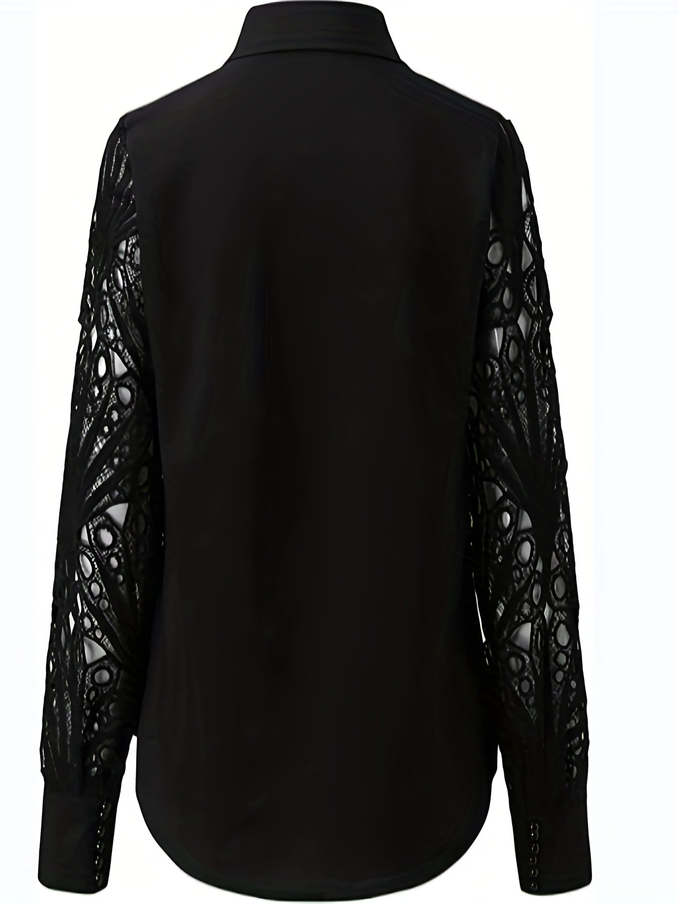 2025 elveswallet  Women's V-Neck Casual Blouse Lace Long Sleeve Shirt Lantern Sleeve Top Work Button T-Shirt