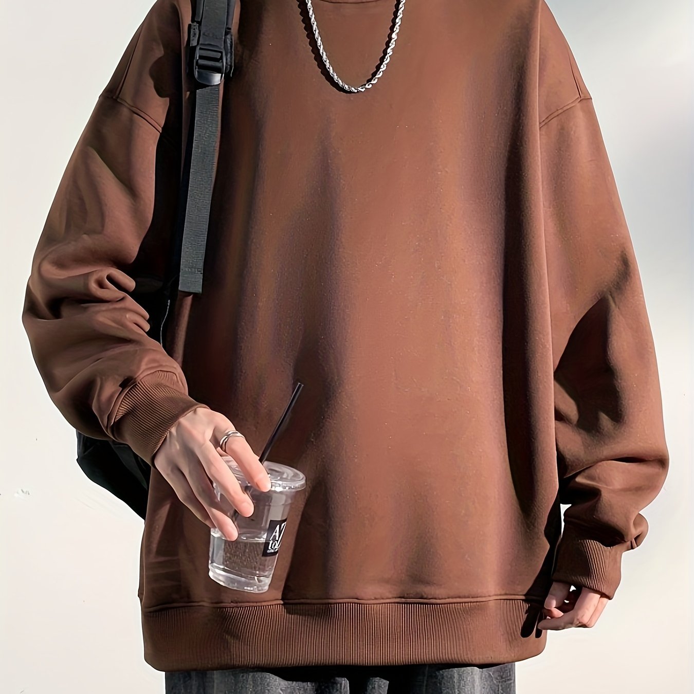 gbolsos Men's Crew Neck Sweatshirt Pullover For Men Solid Sweatshirts For Spring Fall Long Sleeve Tops