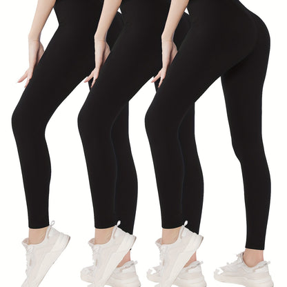 gbolsosSolid High Waist Skinny 3 Pieces Set Leggings, Workout Spring & Fall Leggings, Women's Clothing