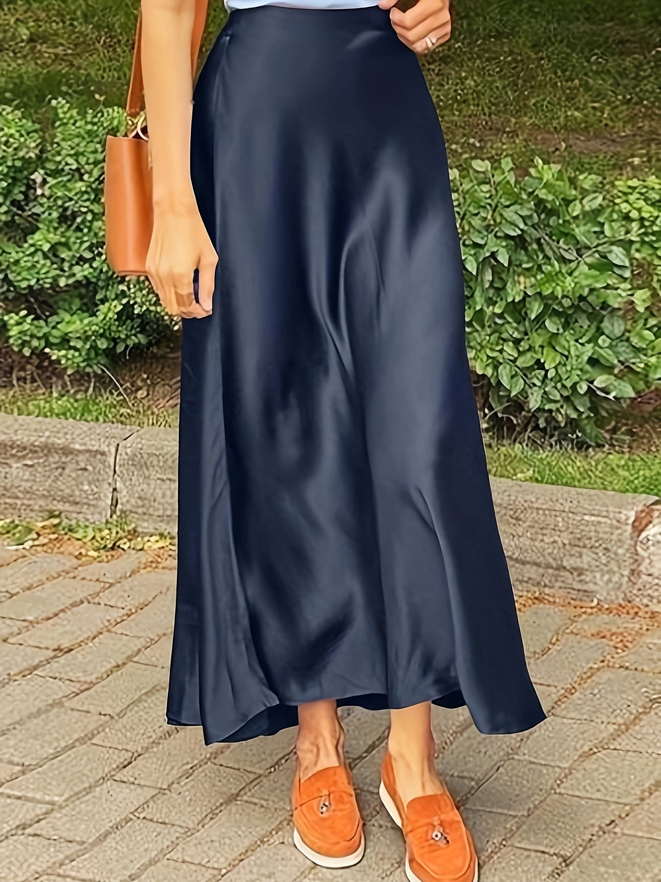Plus Size Solid Simple Skirt, Casual High Waist Midi Skirt, Women's Plus Size Clothing
