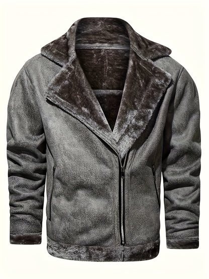 gbolsos  Men's Pu Jacket, Chic Faux Leather Jacket For Fall Winter