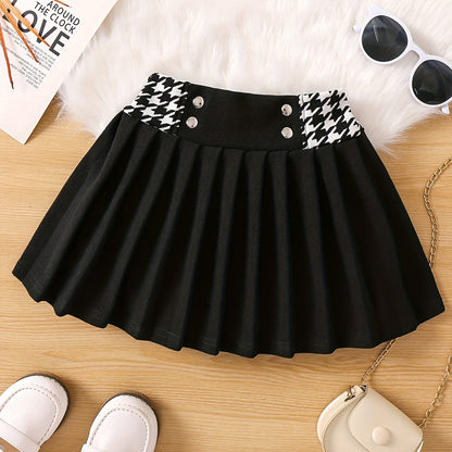 Toddler Girls Houndstooth Panel Pleated Skirt Kids Summer Clothes