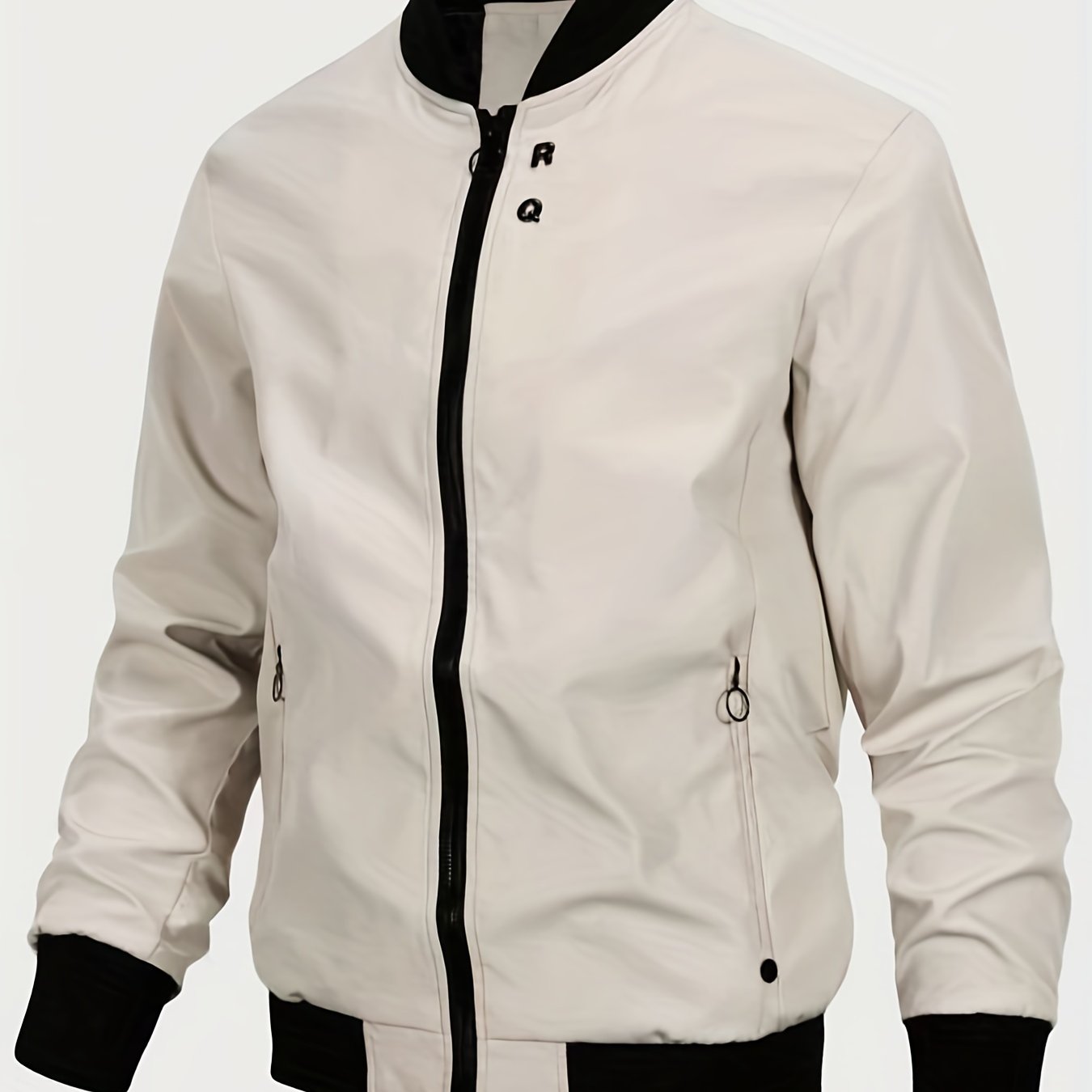 gbolsos  Classic Design Jacket, Men's Casual Zipper Pockets Crew Neck Zip Up Jacket For Spring Fall