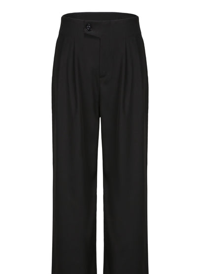 gbolsos Solid High Waist Pants, Casual Wide Leg Button Pants, Women's Clothing