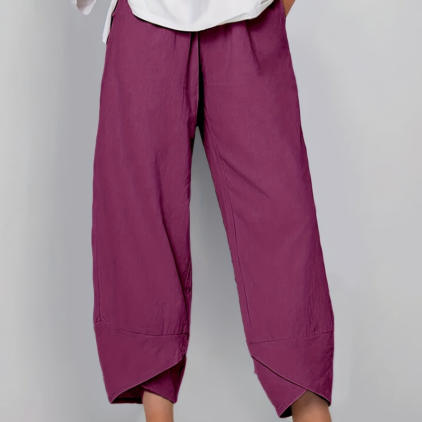 gbolsos  Loose Pocket Pants, Casual Elastic Waist Solid Fashion Comfy Spring & Summer Pants, Women's Clothing