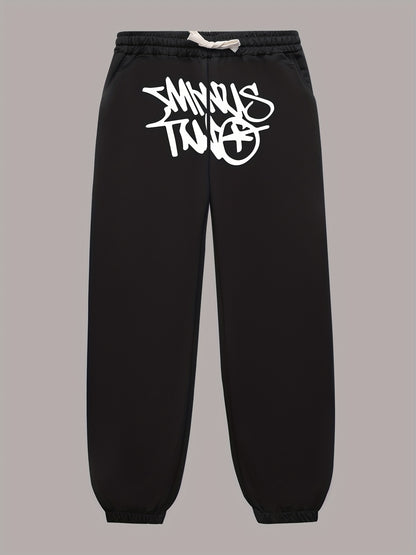 gbolsos Letter Print Drawstring Sweatpants Loose Fit Pants Men's Casual Slightly Stretch Joggers For Men Spring Autumn Running Jogging